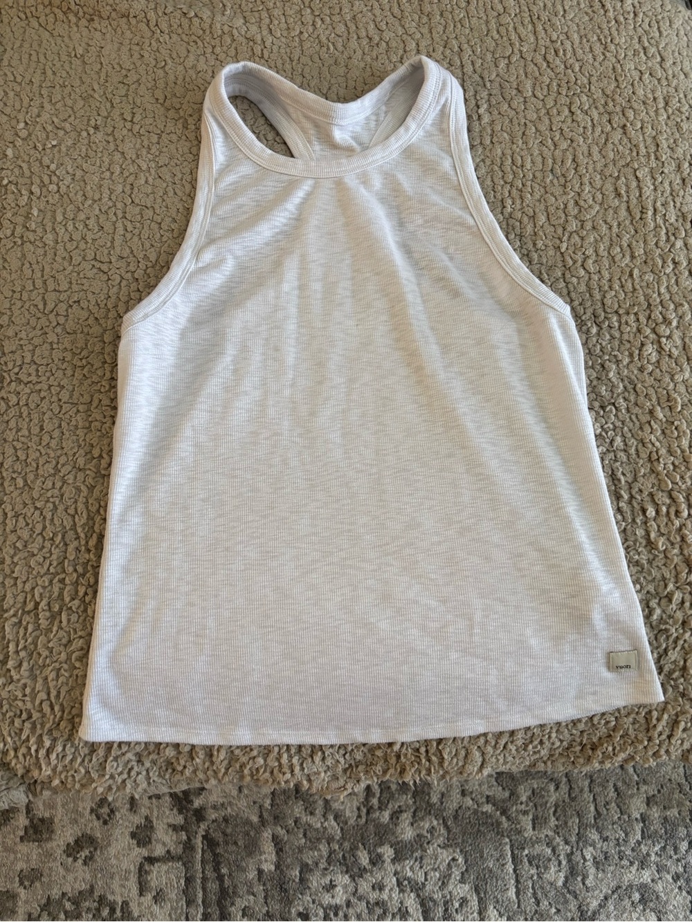 Vuori White Ribbed Racerback Tank Top